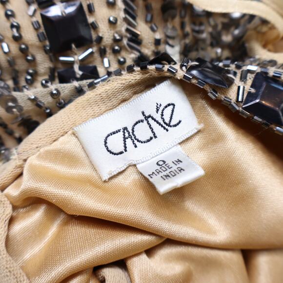 CACHÉ Y2K Sequin Beaded Mini Dress Sleeveless Illusion Stripe Cocktail Women's 0 - Picture 7 of 9